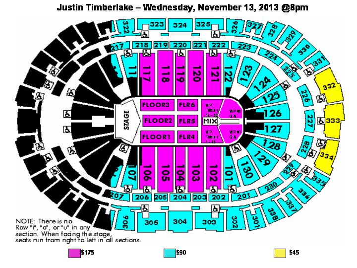 Justin Timberlake Seating Chart